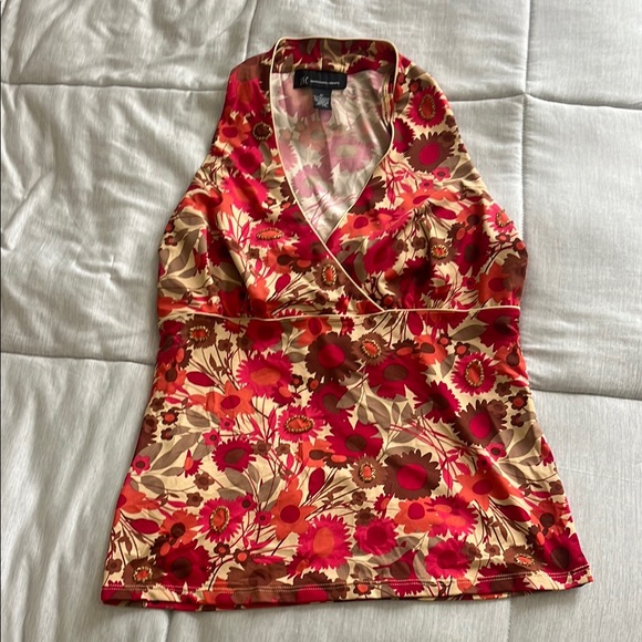 INC International Concepts Floral V-Neck Tank Top - Red and Tan - Picture 1 of 3